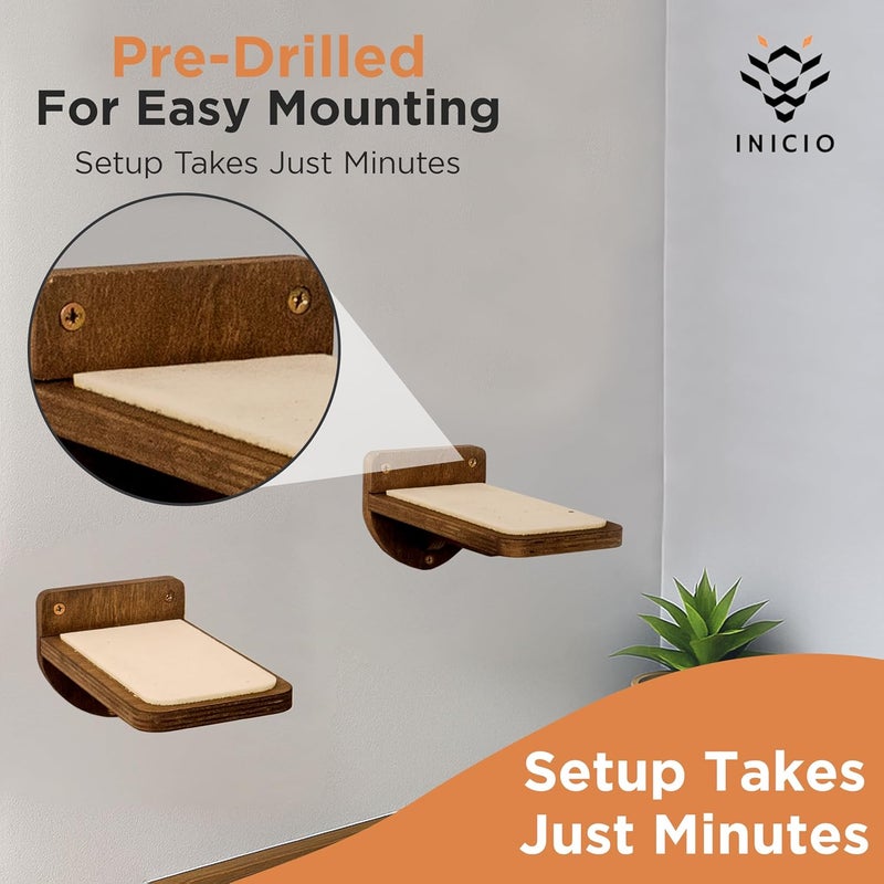 INICIO Cat Wall Stairs - Set of 3 Wall Steps for Cats to Climb with Fixtures, 9.3"x4.7" - Floating Steps for Climbing or Playing - for Kittens and Adult Cats, Dark Brown - Image 4